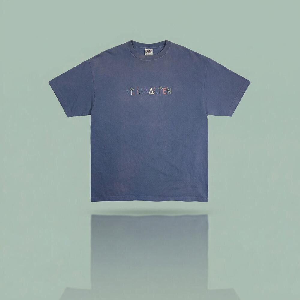 Vintage St. Maarten T-Shirt Men’s XL Faded Sun-Dyed Blue Pastel Embroidery